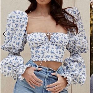 House of CB Blue print cropped corset top